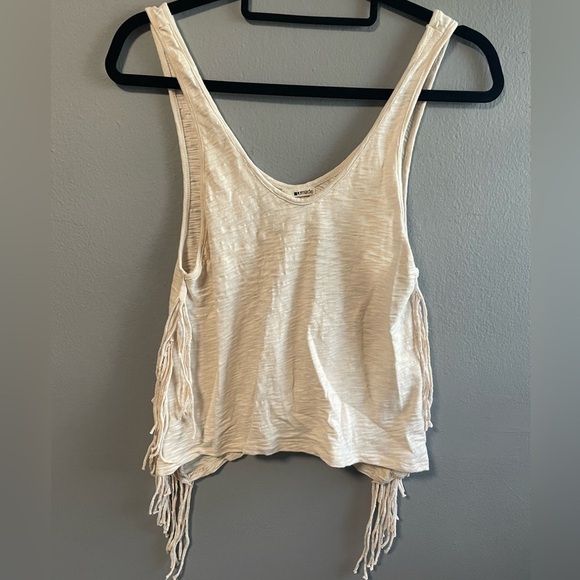 LA Made boho fringe slub cotton tank top. Size Small - Picture 1 of 5